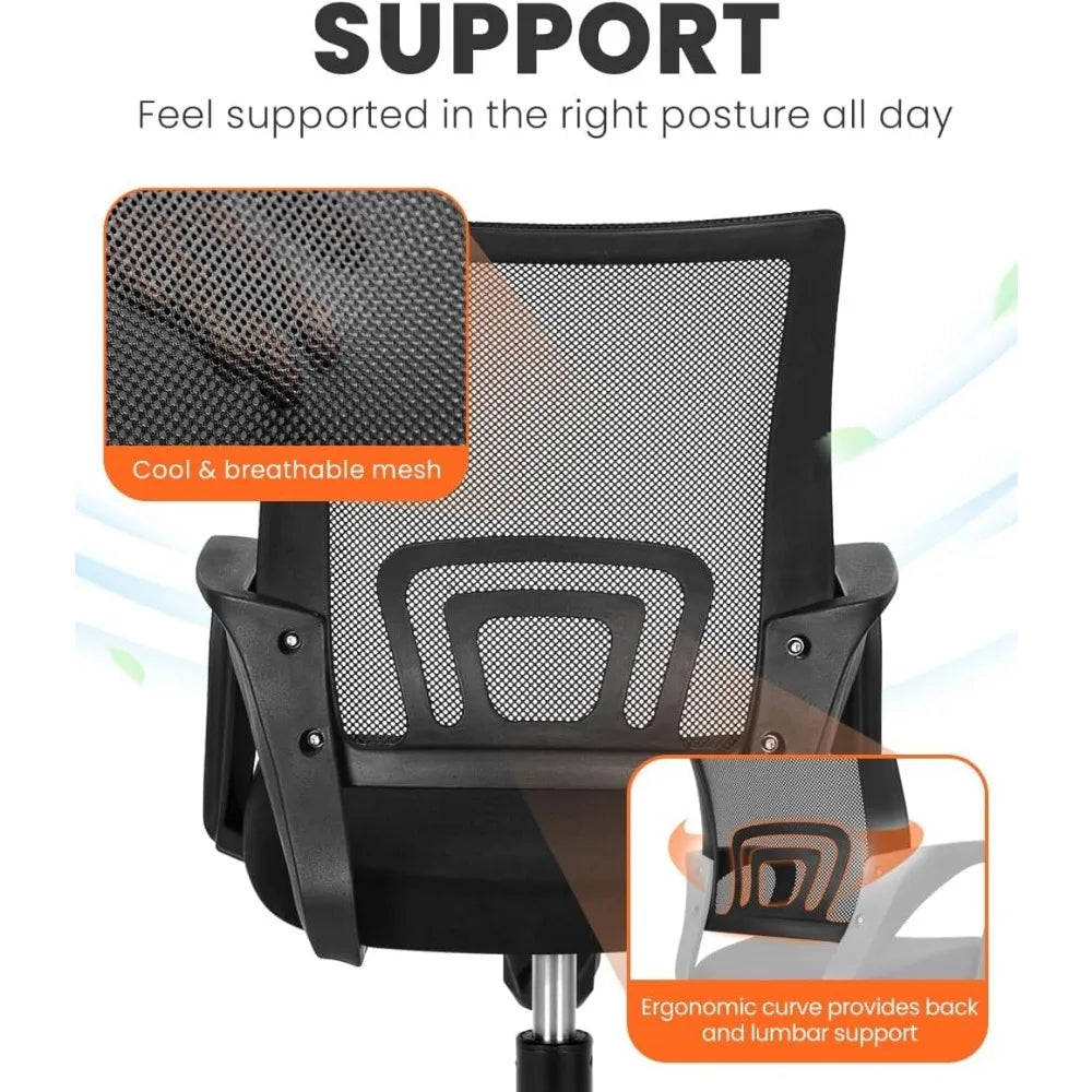 Ergonomic Mid-Back Mesh Office Chair with Adjustable Height and Lumbar Support for Comfortable Swivel Seating