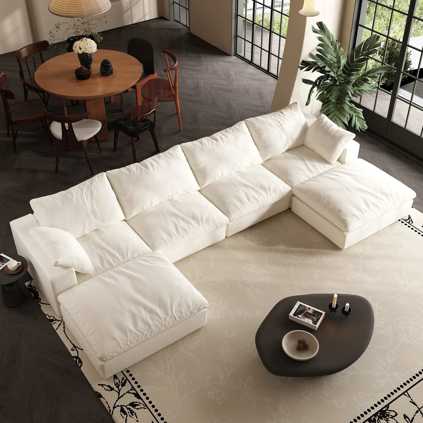 Comfy Cloud Couch 120'' Modern Sectional Sofa for Living Room Down Filled Couch with Ottoman U Shaped 5 Seater Convertible Sofa