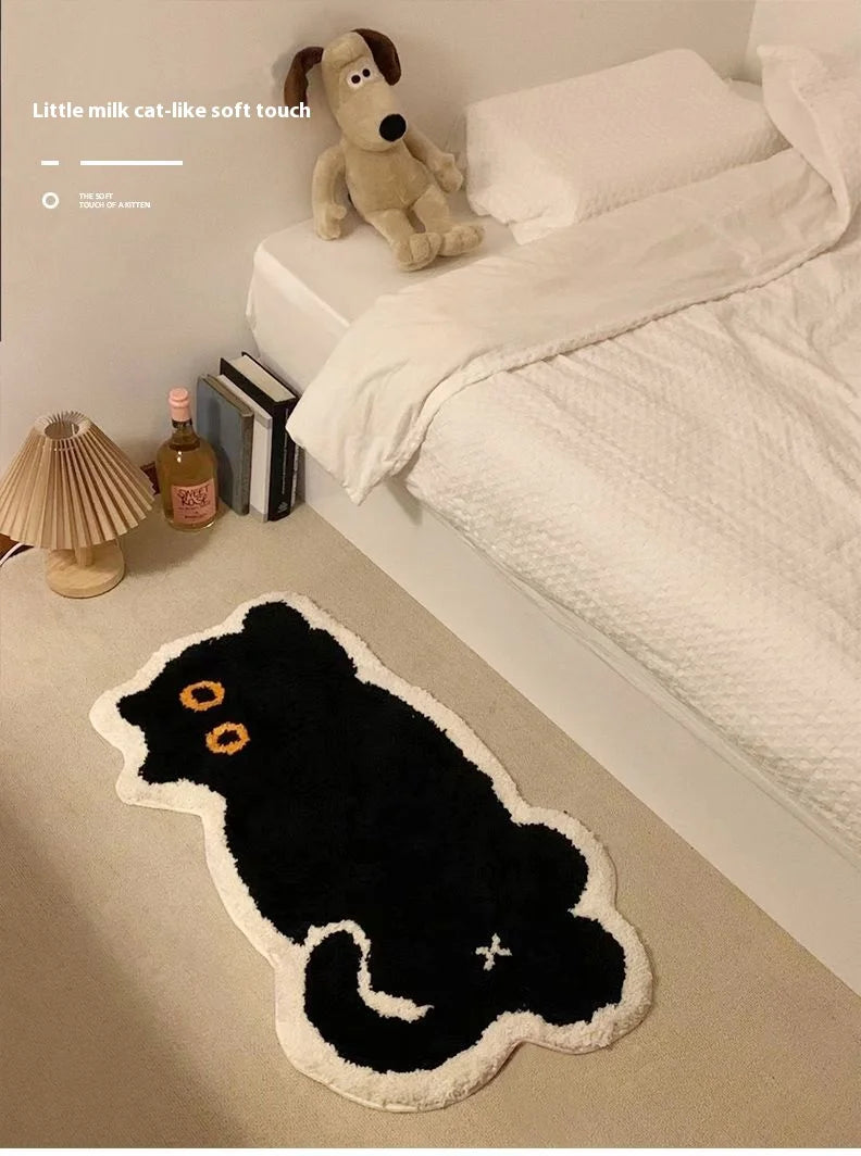 VIKAMA Black Cat Rug Cute Imitation Cashmere Family Bedroom Bed Blanket Door Mat Cartoon Living Room Coffee Table Mat