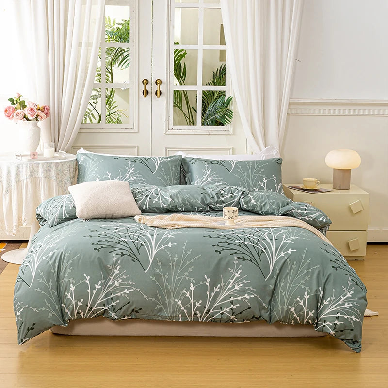 3pcs/set Leaf Floral Pattern Duvet Cover Set(1 Duvet Cover & 2 Pillowcase）Soft And Skin-Friendly Duvet Cover Bedding Set For Hom