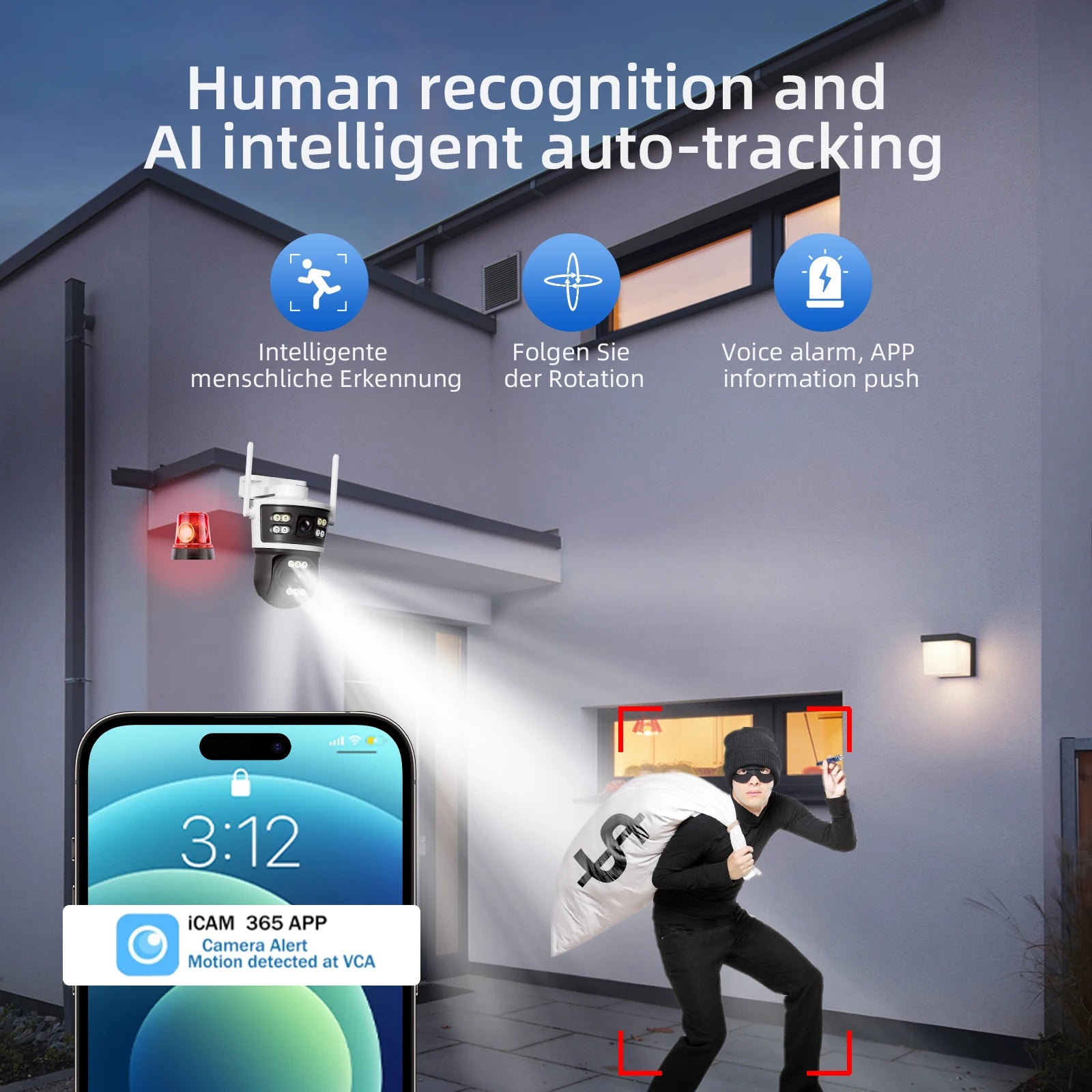 2Pcs Dual Lens WiFi Camera Smart Home Security PTZ IP Cameras 5MP Wireless Outdoor Dual Screens Auto Tracking Video Surveillance