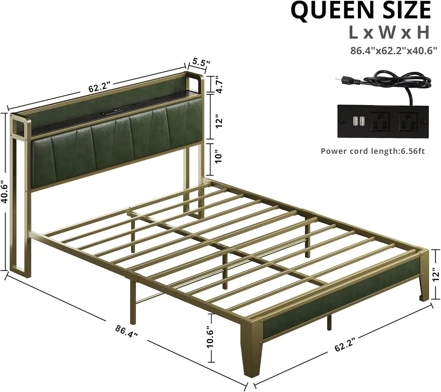 Bed Frame with Storage Headboard & Charging Station – Twin / Queen