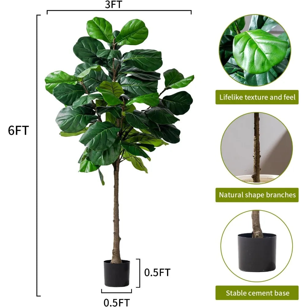 6-Foot Tall Artificial Fiddle Leaf Ficus Lyrata Tree with Pot for Home Living Decor