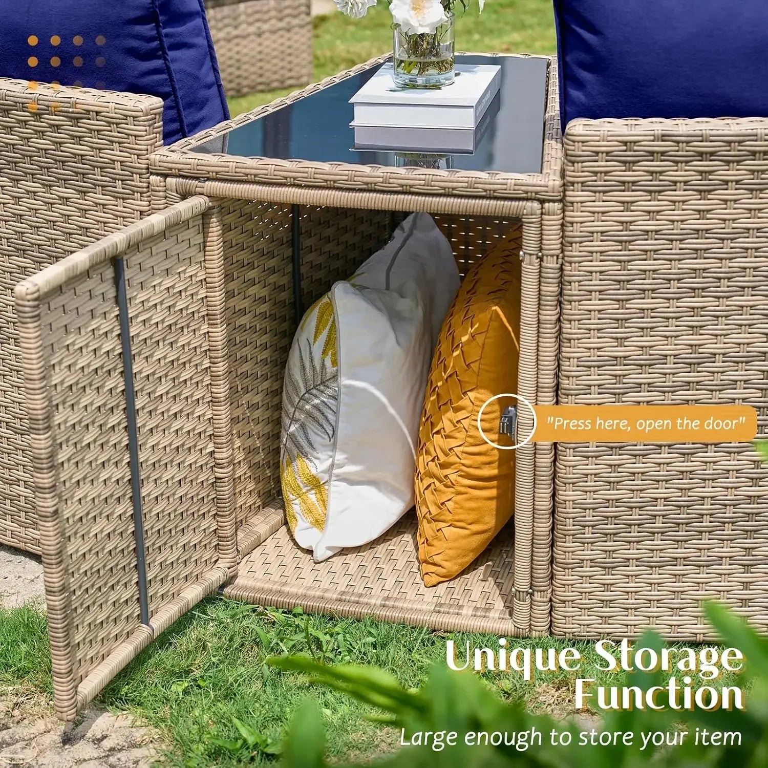 Patio Conversation Set, 11 Piece Half-Moon Sectional Round Patio Furniture Set, with Large Storage Wedge Table Wicker