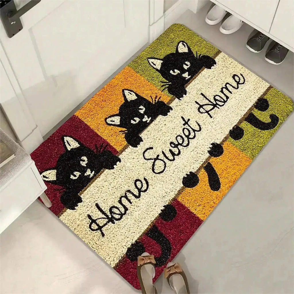 Cute Cat Pattern Entrance Door Mat – Washable Non-Slip Floor Rug for Home
