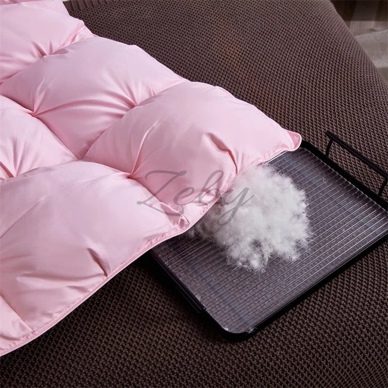High Grade 100% White Goose Down Quilt Winter Warm Feather Duvet Queen King Cozy Lightweight 3D Bread Comforter Pinch Pleated