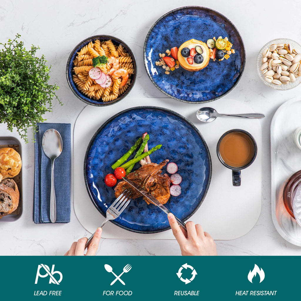 vancasso Starry Blue Reactive Glaze Dinnerware Set – 16, 32, or 48 Piece Ceramic Tableware Collection