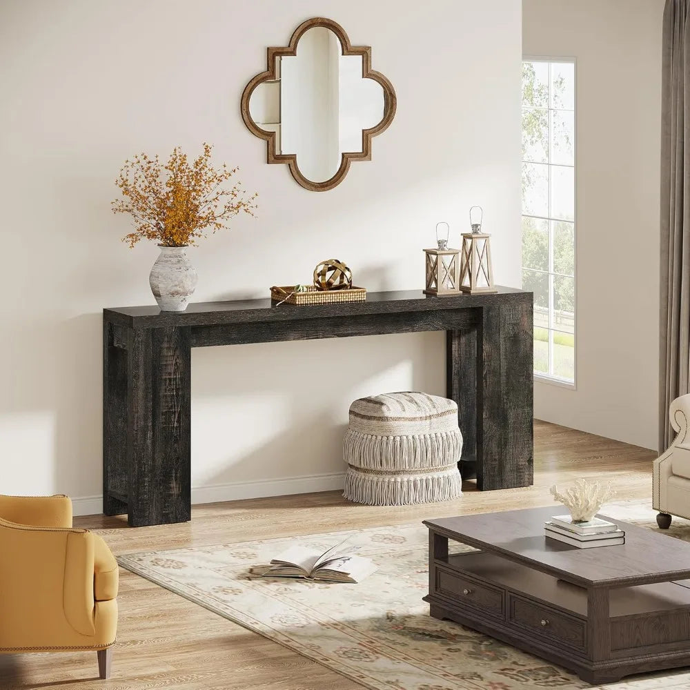Extra Long Farmhouse Wood Console Table Sofa Table for Living Room Narrow Entryway Accent Table behind Couch