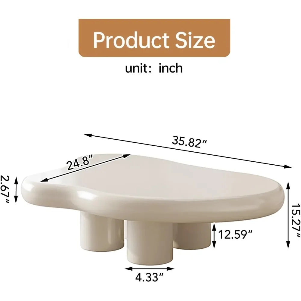 Cream White Cloud Coffee Table – 36 Inch Modern Living Room Accent Table with 4 Legs