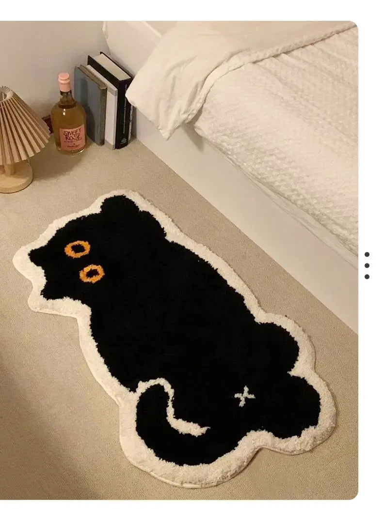 VIKAMA Black Cat Rug Cute Imitation Cashmere Family Bedroom Bed Blanket Door Mat Cartoon Living Room Coffee Table Mat