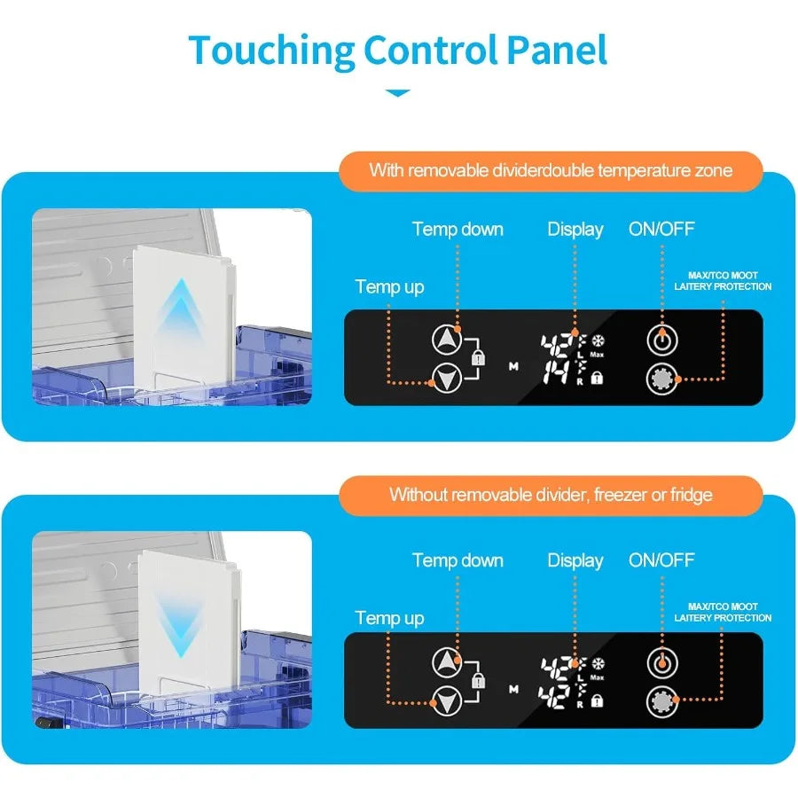 49QT 45L Portable Car Refrigerator 12V Dual Zone Freezer Cooler with 12/24V DC 110/240V AC -468 Car Fridge with Basket Wheels L
