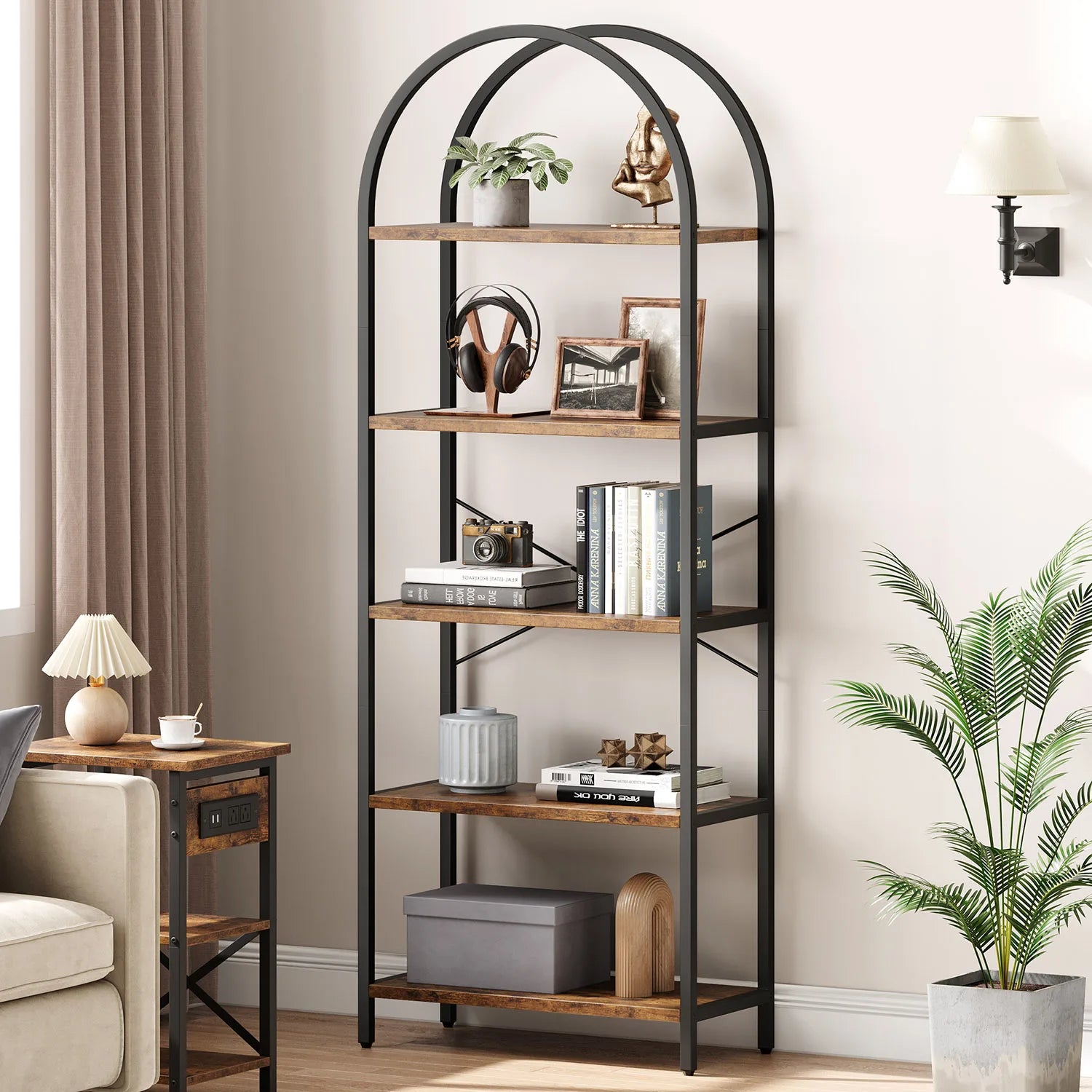5-Tier Arched Bookshelf – 180 cm Tall Industrial Open Display Rack