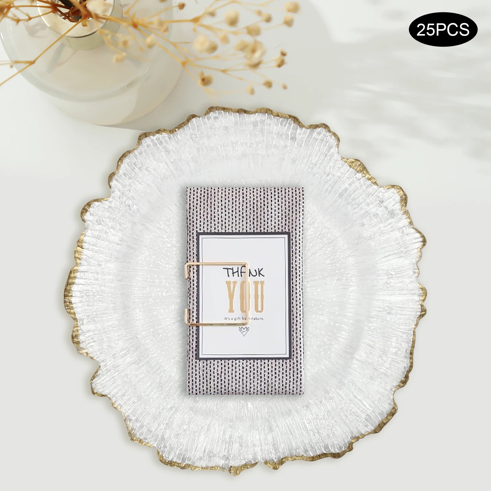 25PCS Clear Gold Flower Charger Plates – Decorative Table Dinner Plates