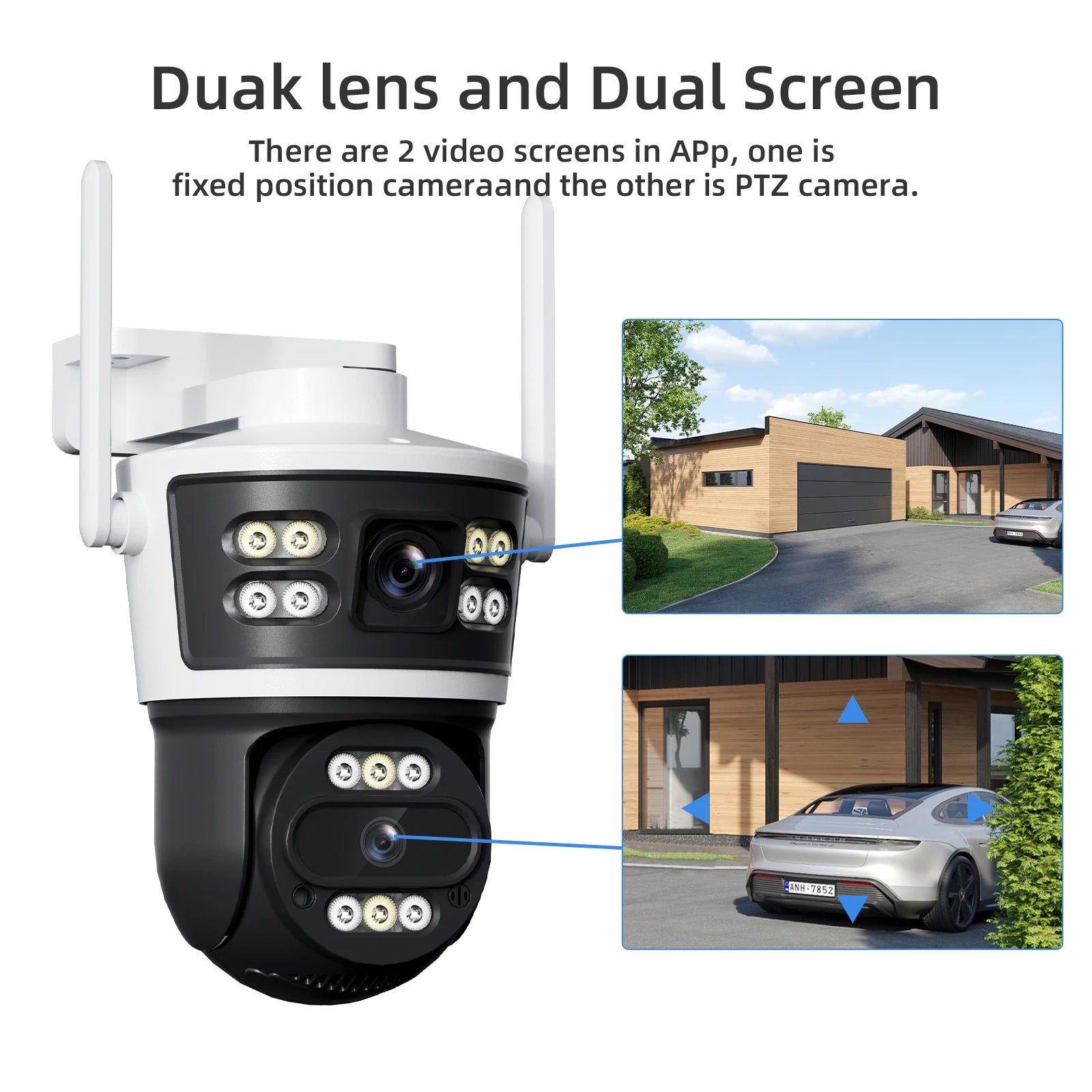 2Pcs Dual Lens WiFi Camera Smart Home Security PTZ IP Cameras 5MP Wireless Outdoor Dual Screens Auto Tracking Video Surveillance