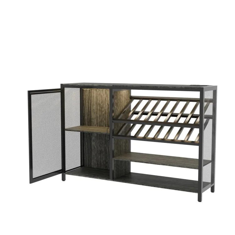 Wooden Wine Cabinet – Beverage Bar Cabinet with Mesh Storage