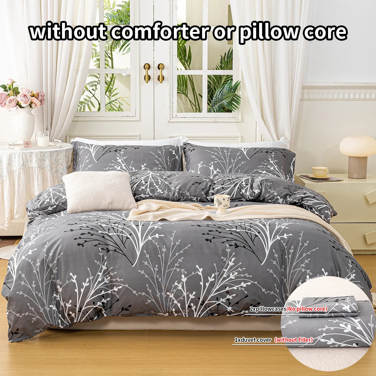 3pcs/set Leaf Floral Pattern Duvet Cover Set(1 Duvet Cover & 2 Pillowcase）Soft And Skin-Friendly Duvet Cover Bedding Set For Hom