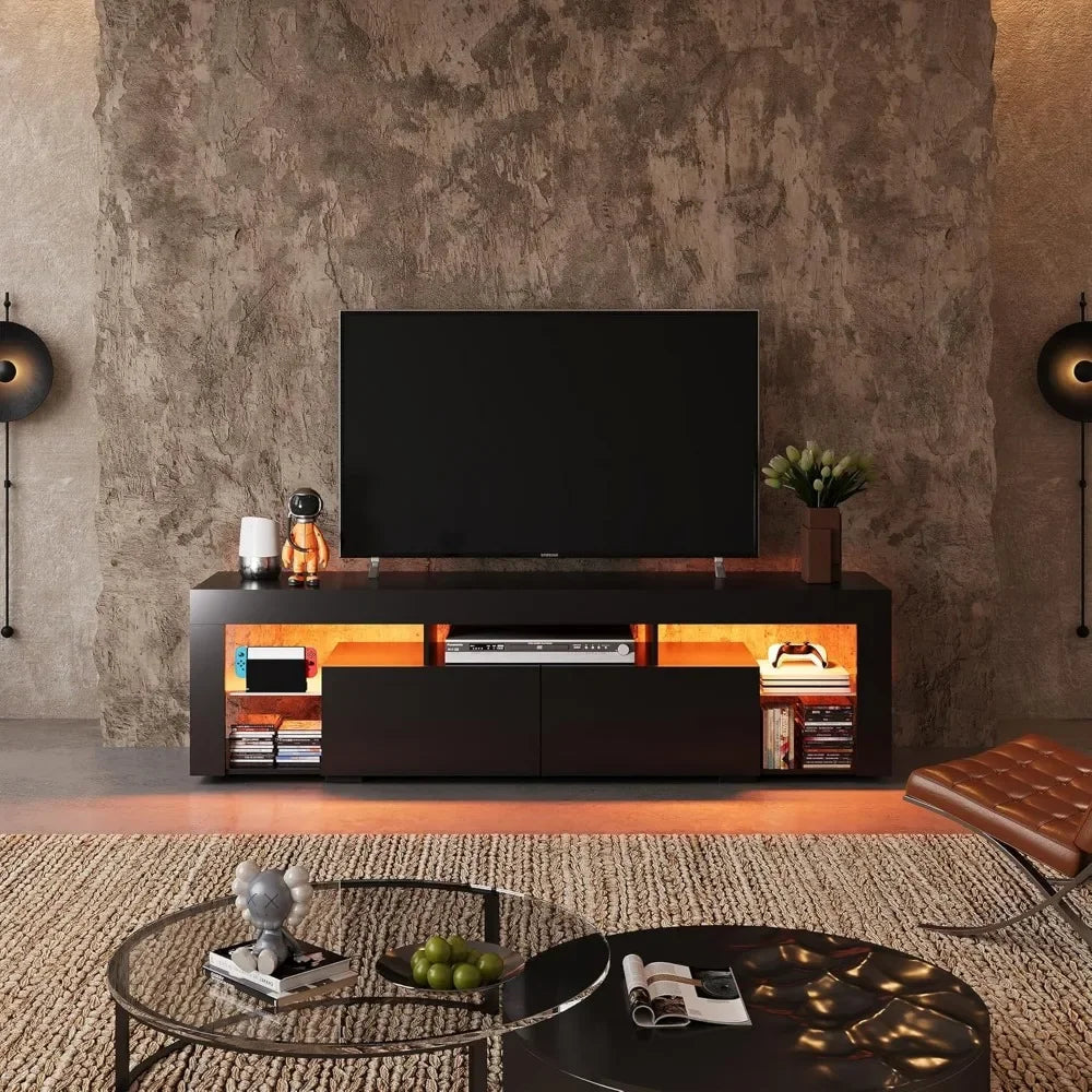 63 Inch TVs Stand, LED Entertainment Center for 60 To 70 Inch TV, Modern TV Console with 2 Drawers, TVs Stands