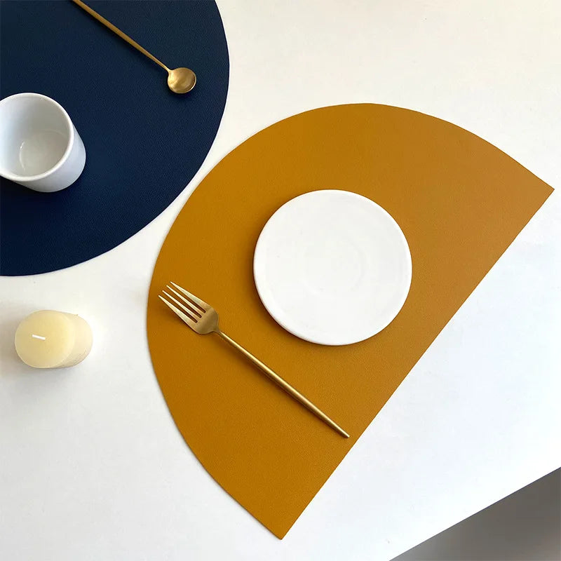 PU Leather Placemat for Table Insulation Pads Tableware Waterproof Oil-proof Semicircle Table Mats Home Decoration Kitchen Tool