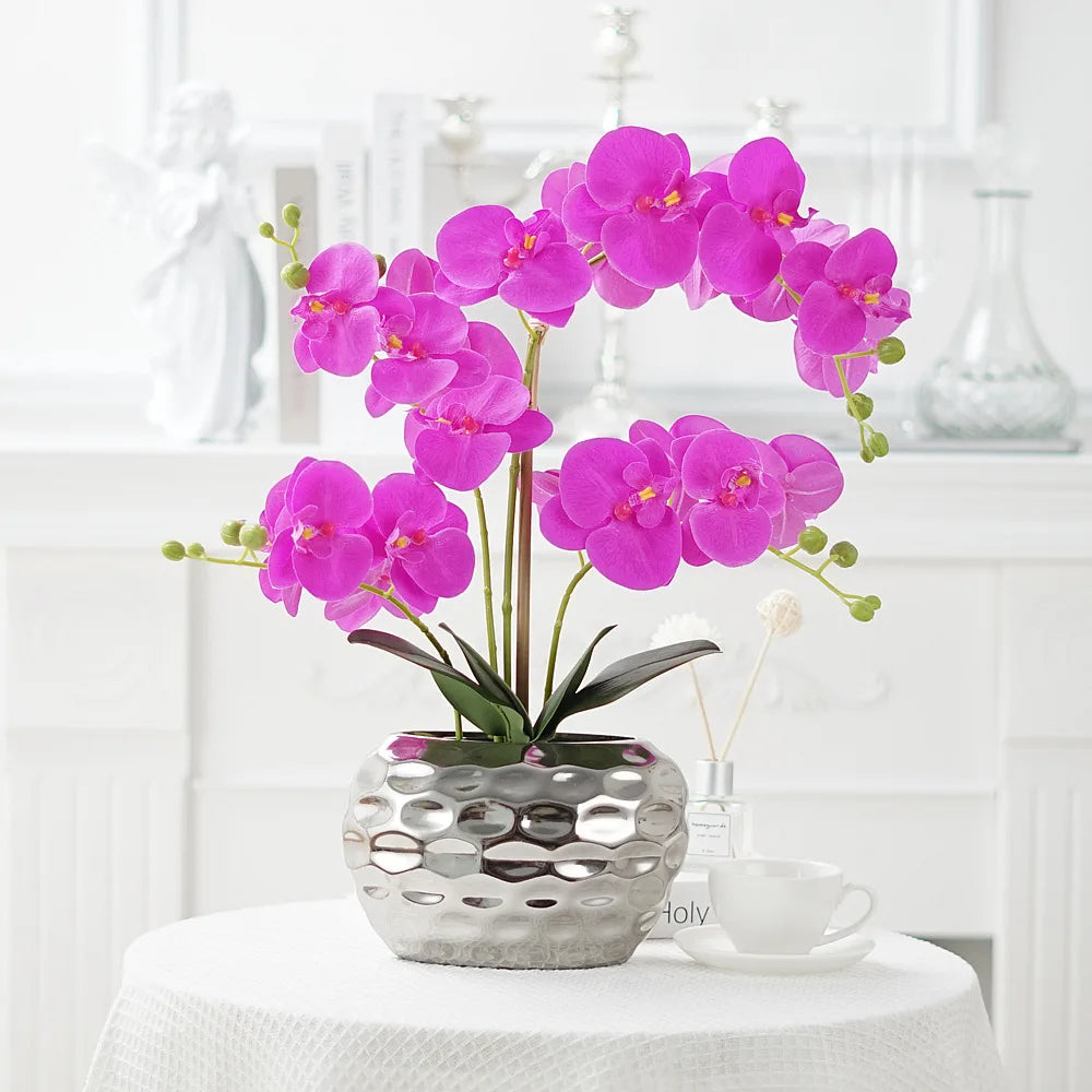 Artificial orchids in vase White orchids Silk imitation Phalaenopsis plants Potted plants Imitation flowers