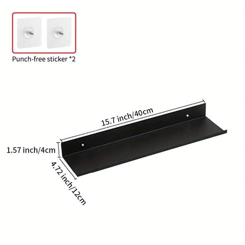 Floating Shelves Punch Free For Wall Storage Self-adhesive Rack Kitchen Home Decor Bathroom Accessorie Modern Matt Black