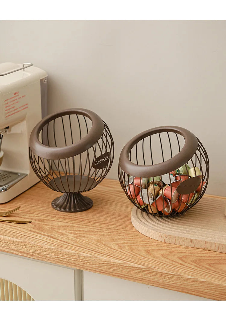 Creative Iron Fruit Basket & Coffee Capsule Organizer – Blue Diagonal Storage Basket