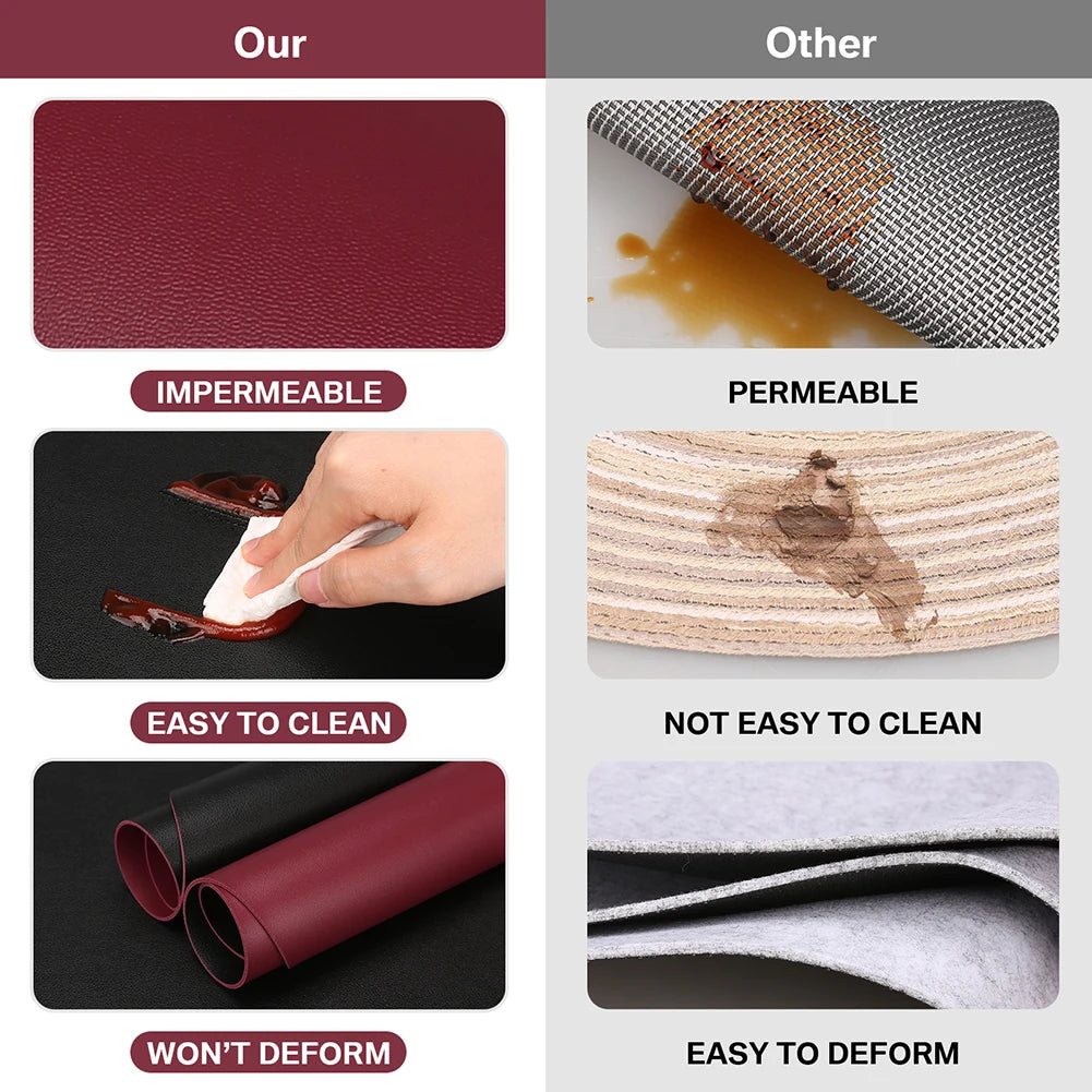 Irregular Shape PU Leather Placemats Set Oil-Proof Waterproof Dual-Sided Place Mats for Kitchen Bistro Tables Bars Coffee Shops