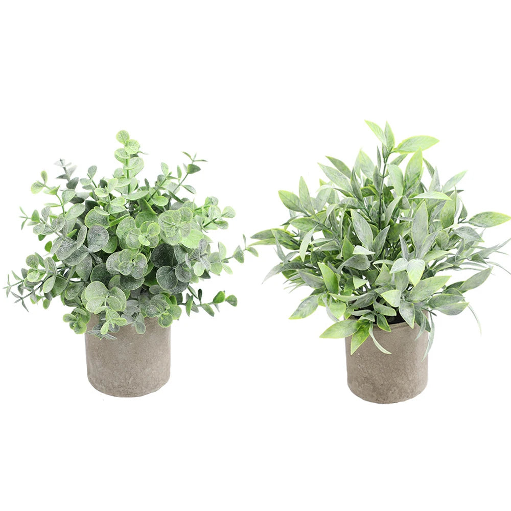 Artificial Plant Potted Eucalyptus Plant Small Fake Flower Bonsai With Pot Mini Plant Desktop Office Home Restaurant Decoration