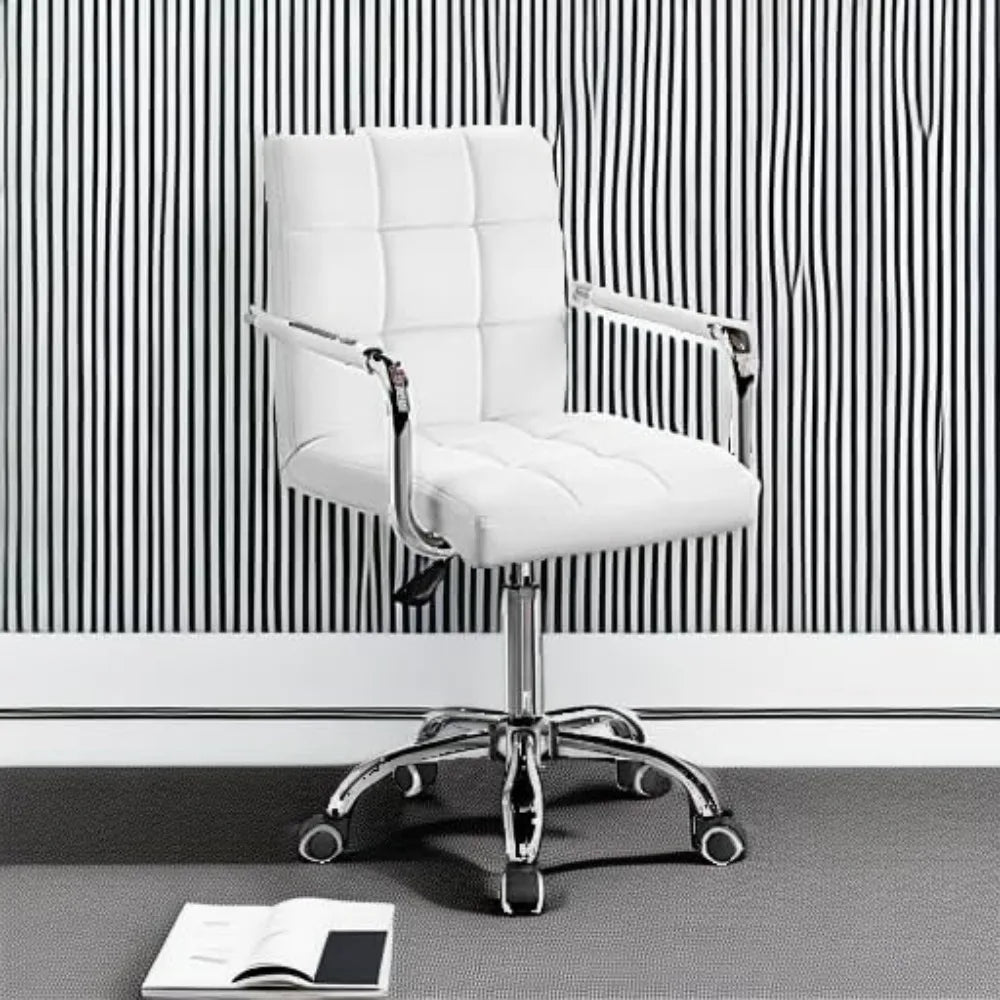 Furmax Mid-Back Office Task Chair Ribbed PU Leather Executive Chair Modern Adjustable Home Desk Retro Comfortable Work Chair 360