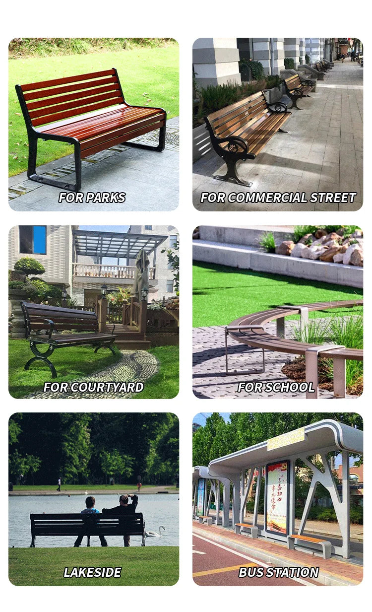 High Quality Outdoor Metal Bench Garden Park Chair with Environmental Protection Plastic Wood Wave Shape