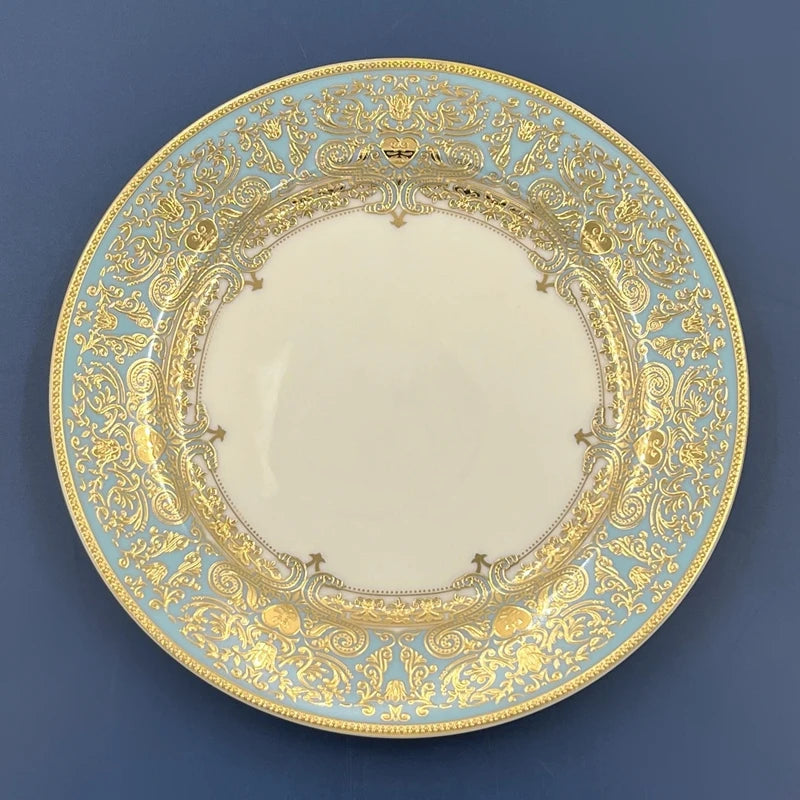7″ Embossed Disc Bone Plate with Gold Edge – Light Luxury Dinner & Dessert Plate