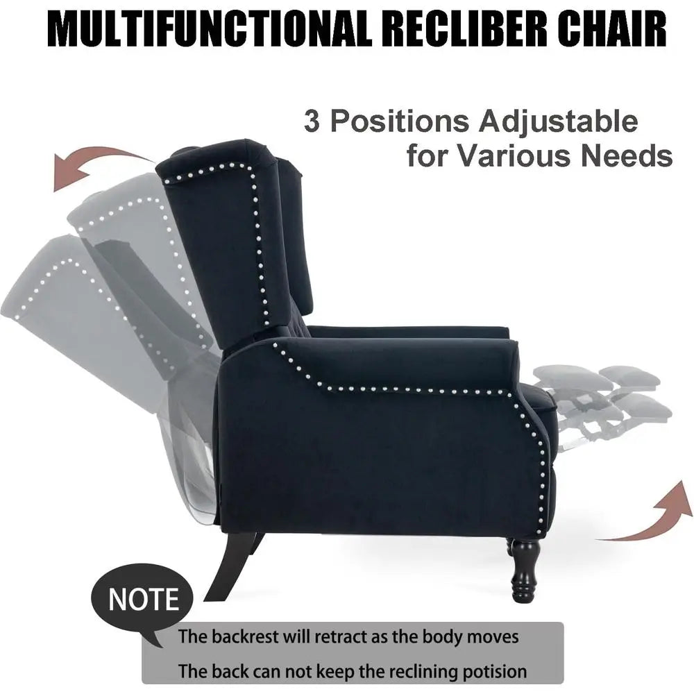 Luxury Velvet Accent Chair, Reclining Lounger, Wingback Armchair for Living Spaces, Bedrooms, Home Theaters, and Receptions in B