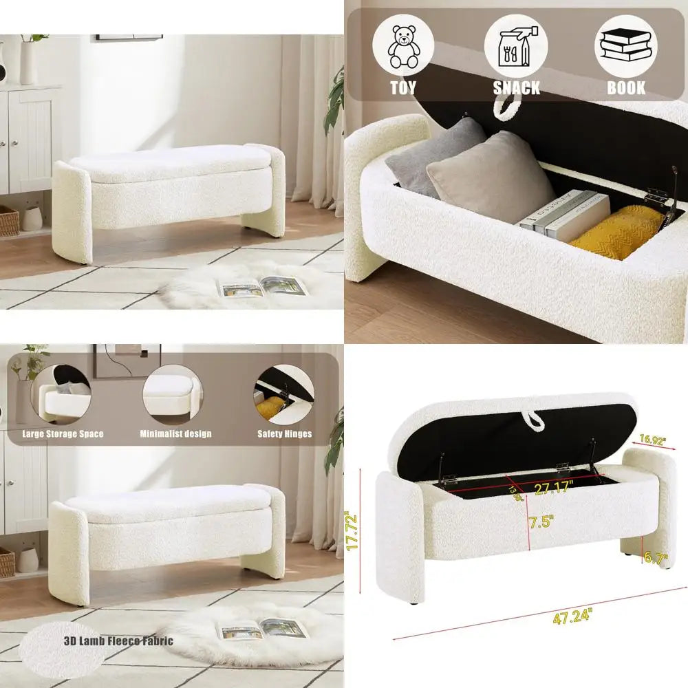 Large Lamb Fleece Storage Ottoman Bench – Upholstered Bedroom & Living Room Bench