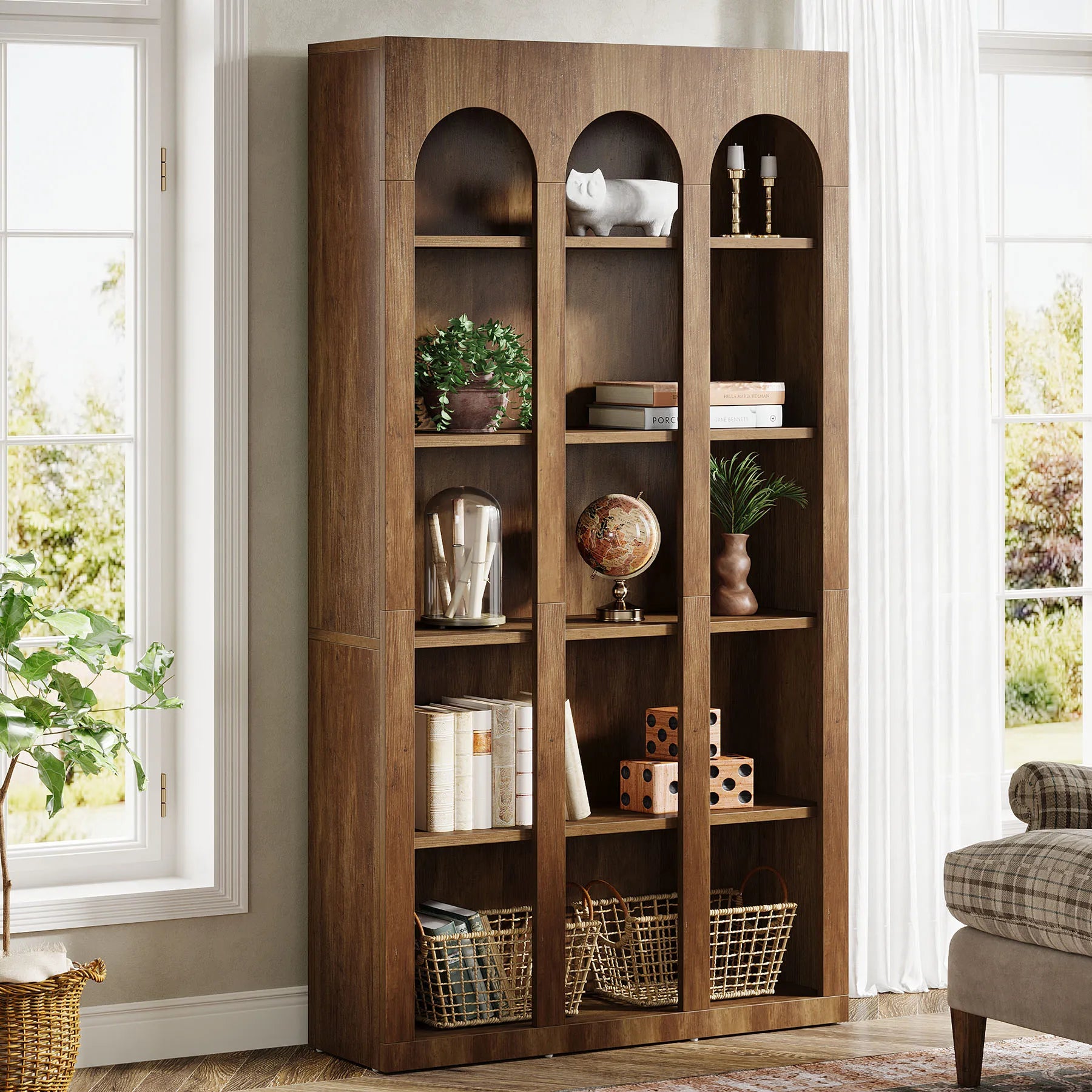 70.87″ 5-Tier Arched Bookshelf – Vintage Open Display Bookcase