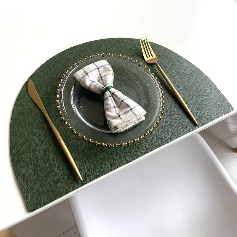 PU Leather Placemat for Table Insulation Pads Tableware Waterproof Oil-proof Semicircle Table Mats Home Decoration Kitchen Tool