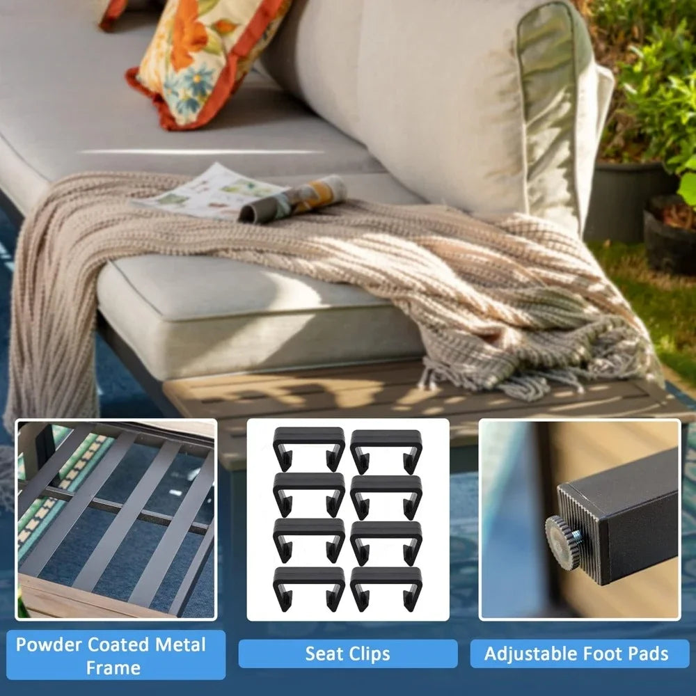 6 Pieces Patio Furniture Set - Outdoor Metal Frame Sectional Sofa Conversation Set with Coffee Table & Removable Cushions for Co