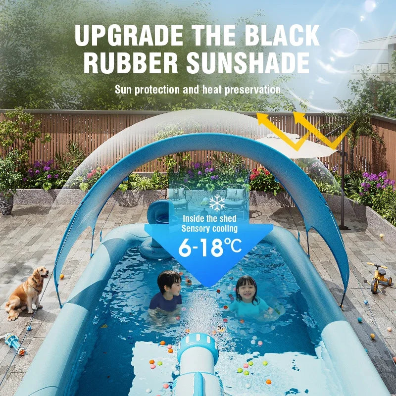 Inflatable Family Swimming Pool with Canopy – Large Outdoor Pool (3m / 2.6m / 2.1m / 1.8m)