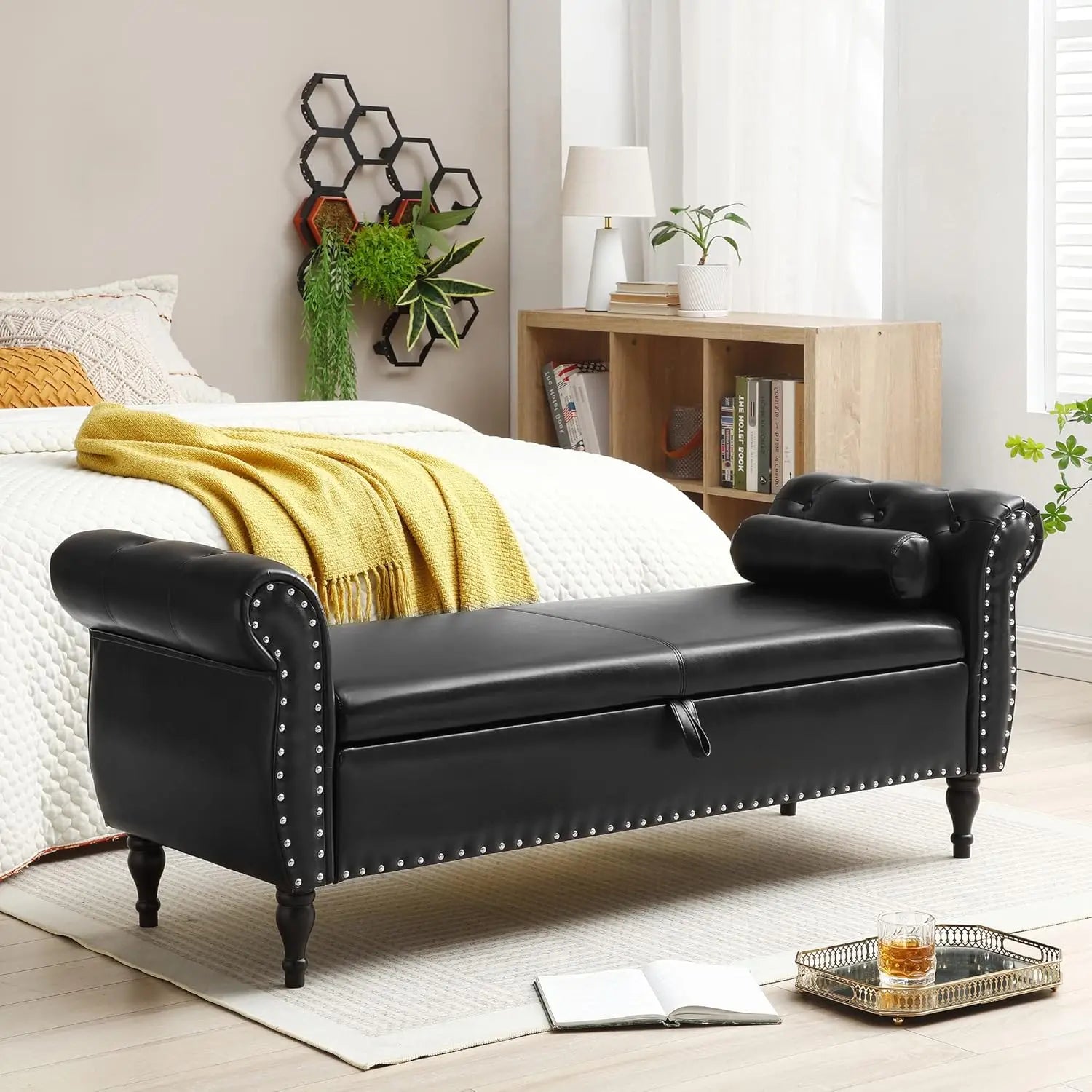 Storage Ottoman Bench – 63″ Button Tufted End-of-Bed Bench