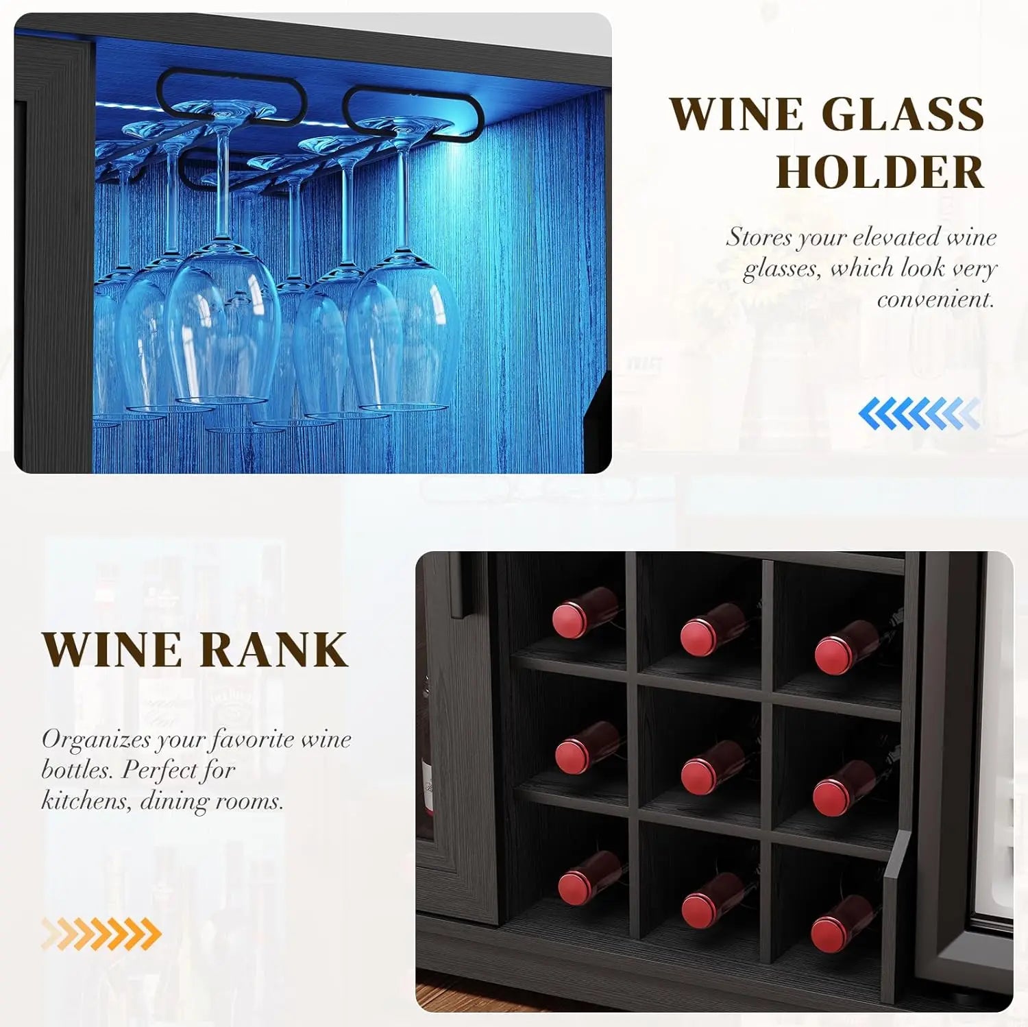 Wine Bar Cabinet with Fridge – Black LED Cabinet with Motion Sensor
