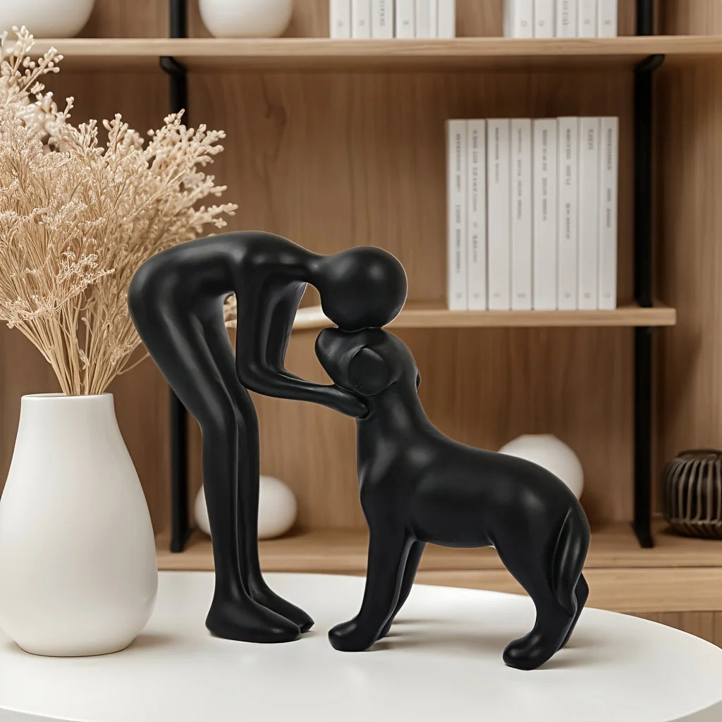 1Pc Resin Cute Puppy And Owner Craft Figurine Desktop Ornament Statue Model Indoor Home Office Decoration Pet Sculpture For Gift