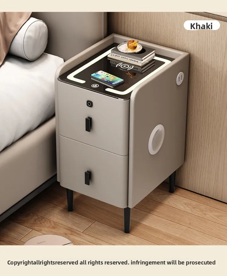 Ultra Narrow Smart Nightstand Luxury Bedside Table Minimalist Solid Wood Storage Cabinet Compact Bedroom Organizer with Charging