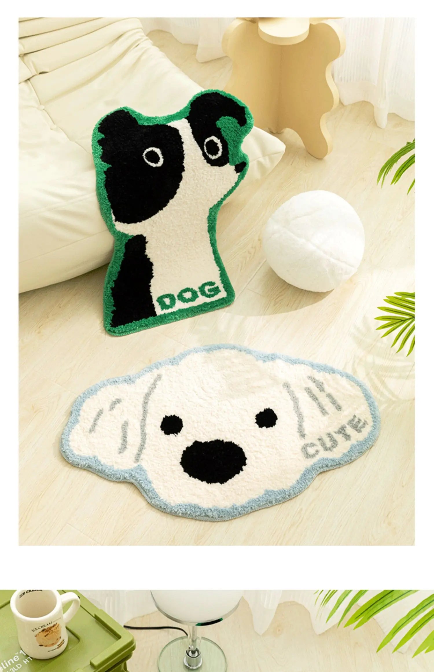 VIKAMA Maltese Cute Dog Short Plush Bedroom Bedside Girly Carpet Bathroom Absorbent Wearable Floor Mat Home Decoration
