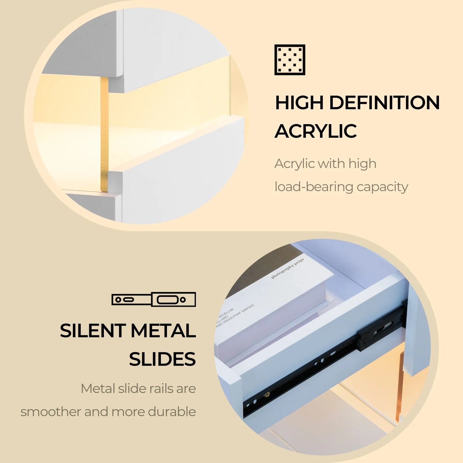 Cubehom LED Nightstand,Modern Night Stand with 4 Drawers,Large Capacity,Multi-Color LED Lights,End Side Table for Bedroom