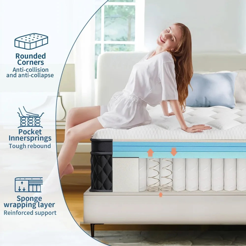 12 Inch Hybrid Memory Foam Mattress in a Box, Pressure Relief, Pocket Springs for Motion Isolation, Medium Firm Support