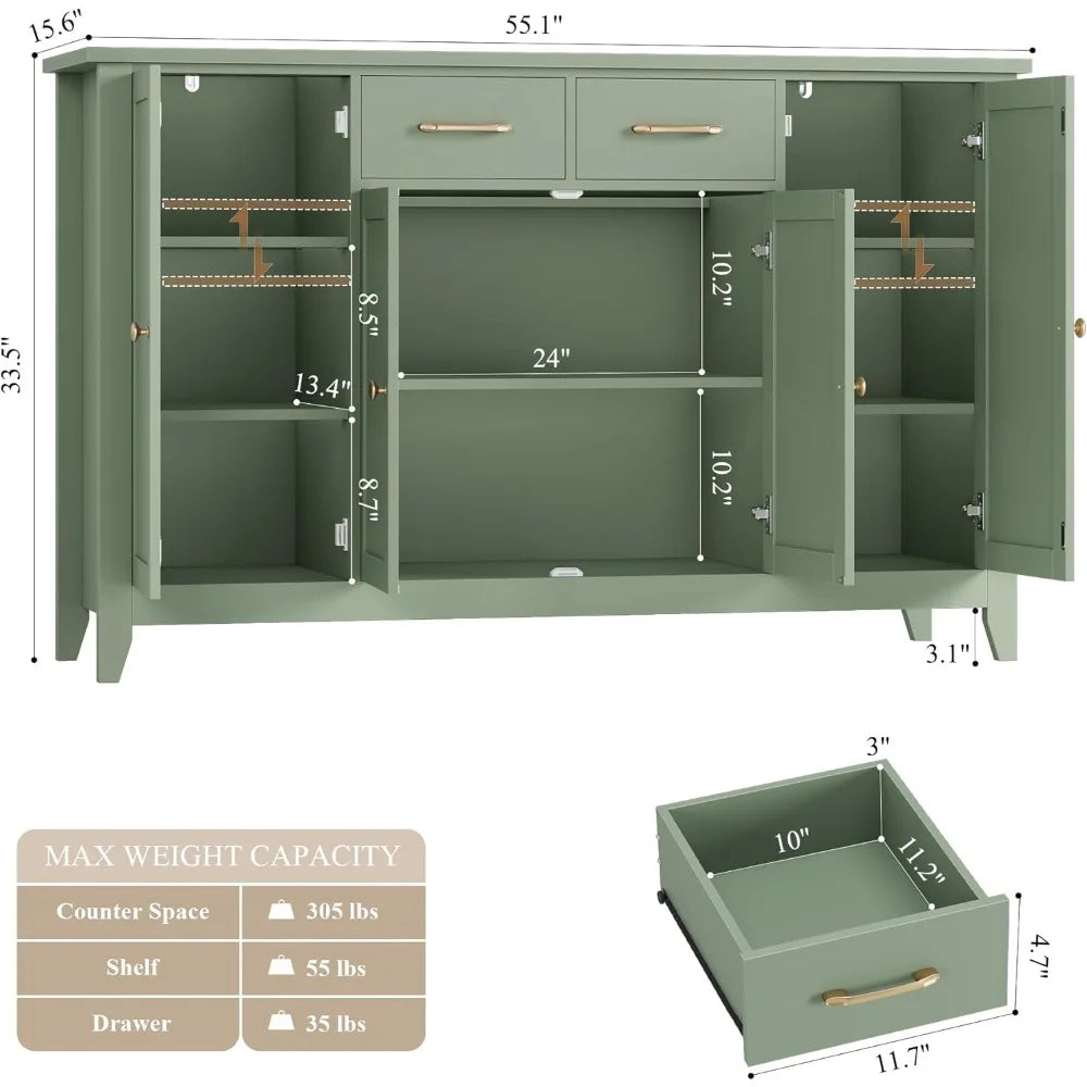 55" Buffet Cabinet with Storage, Kitchen Buffet Sideboard with Drawers, Large Storage Cabinet with Doors and Shelves