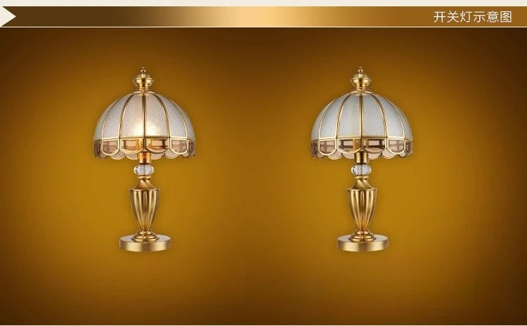 European Modern Brass Luxury Gold Glass Table Lamp LED for Living Room Study Bedroom Retro Decorative Bedside Lamp Decor Home