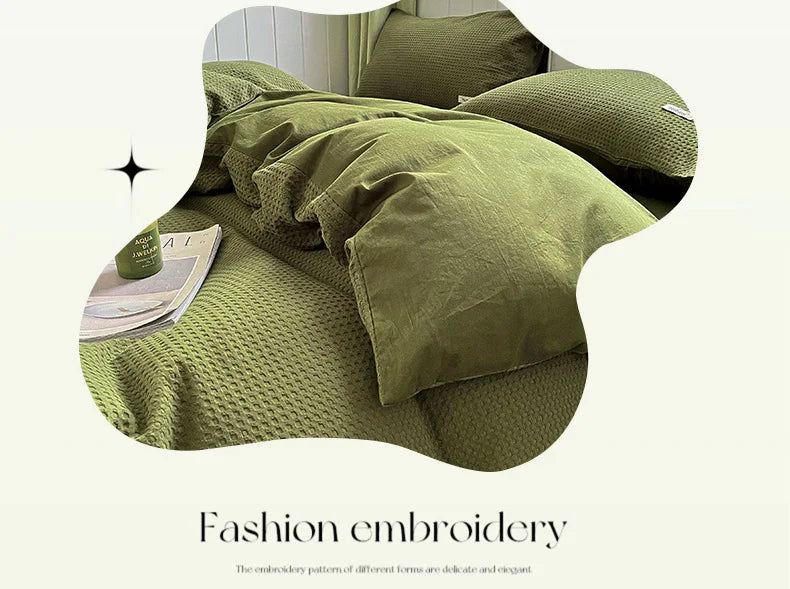Simple Waffle Jacquard 100% Cotton Bedding Set Soft Comfortable Queen Duvet Cover Set with Sheets Quilt Cover and Pillowcases
