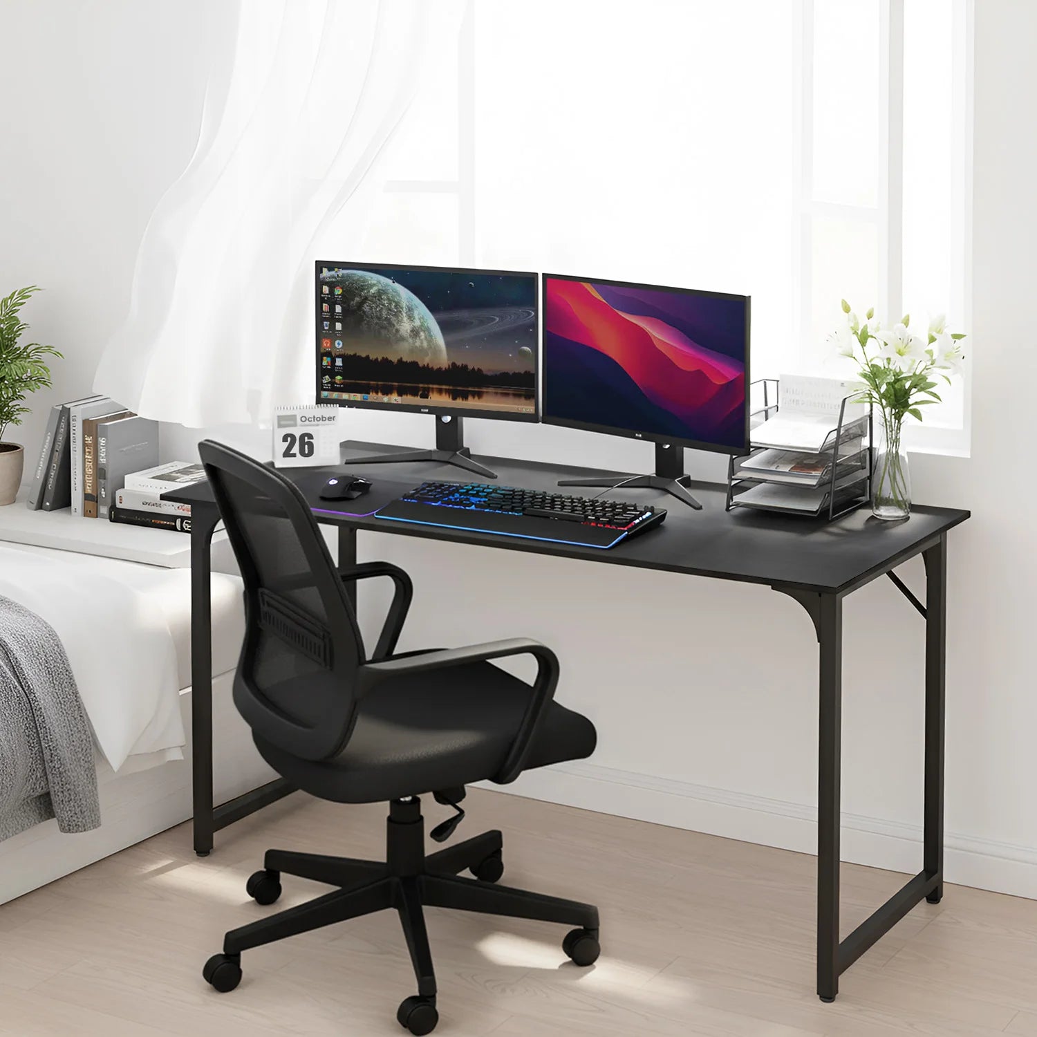 47 Inch Computer Desk Home Office Study Gaming Writing Square Table Modern Simple Style Compact with Metal Frame Easy Assembly