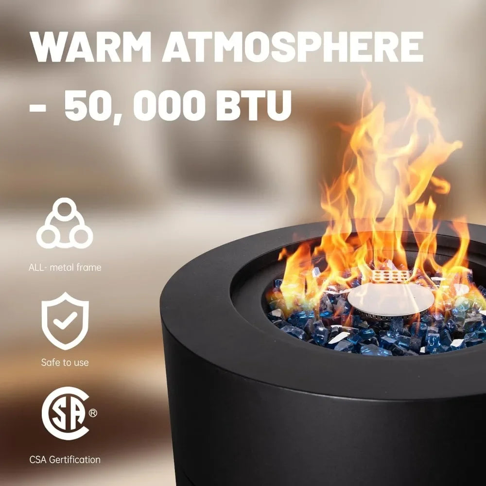 Propane Fire Pit Outside, Gas Fire Pit Round, 50,000 BTU Fire Column for Outside Patio, Garden, Backyard