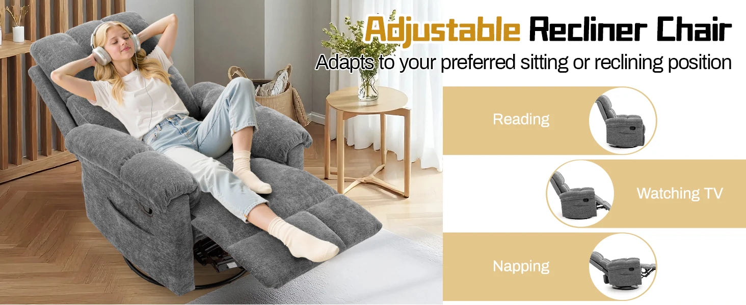 Korser Swivel Rocker Recliner Chair with Side Pockets Small Recliner for Small Spaces for Living Room, Nursery, Chenille