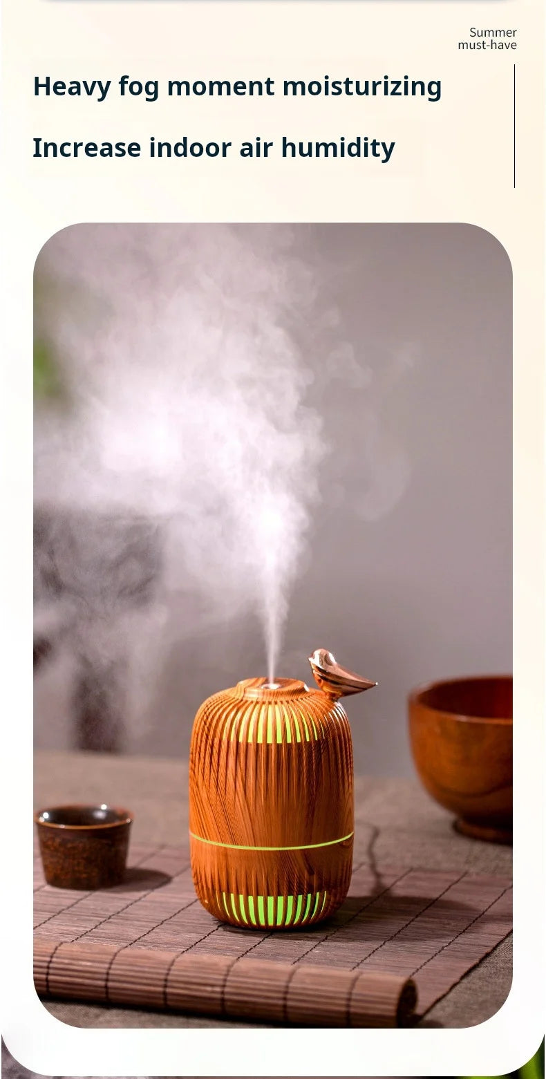 Mengniu Wood Grain Mini Ultrasonic Humidifier Office Home Use Dual Purpose Spray Moisturizer Atmosphere Light for Air Care